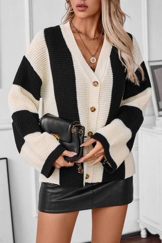 Casual Long Sleeve Color Block Knitted Cardigans