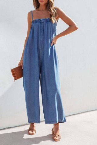 Loose high waisted fashionable camisole Denim jumpsuit