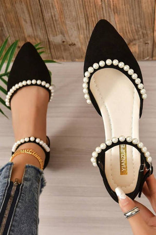 Pointed Toe Flat Pearl Decor Sandals