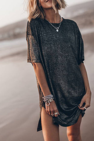 Casual loose oversized hem slit short sleeved t-shirt