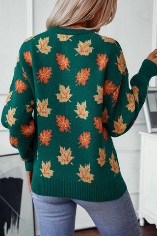 Maple Leaf Pattern Jacquard Casual Knitted sweater