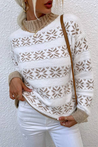 Snowflake Pattern Mock Neck Sweater