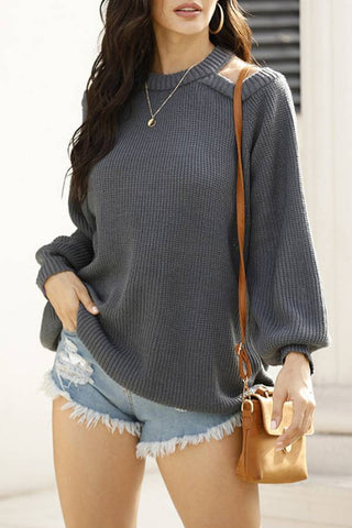 Cold Shoulder Halter Neck Lantern Sleeve Backless Knit Sweater