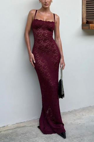 Solid Lace Slit Cami Maxi Dress