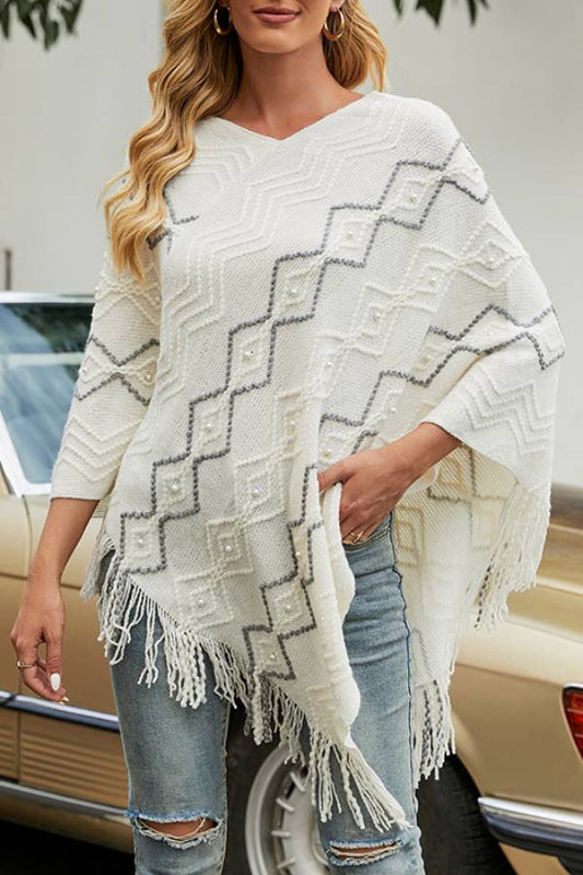 Wave striped cape tassel shawl jacket