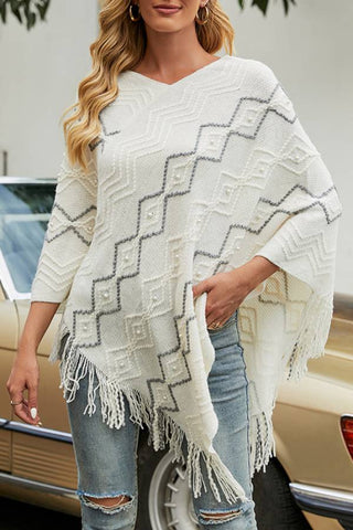 Wave striped cape tassel shawl jacket