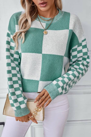 Contrasting Checked Pullover Knit Sweater