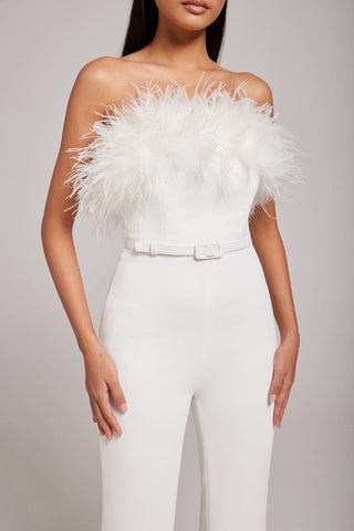 Bandeau Feather Sleeveless Overall Jumpsuit