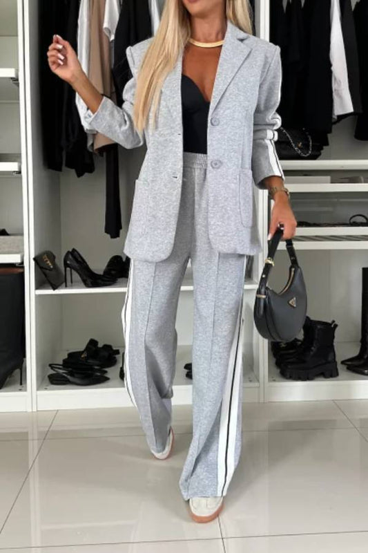 Women's Lapel Long Sleeve Casual Pants Set