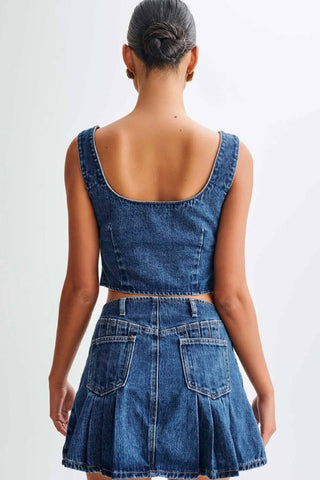 Bow Knot Denim Crop Tank Top Skirt Set