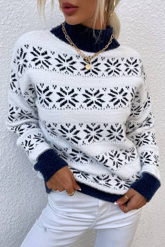 Snowflake Pattern Mock Neck Sweater