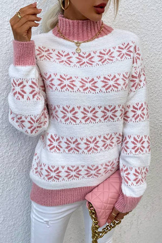 Snowflake Pattern Mock Neck Sweater