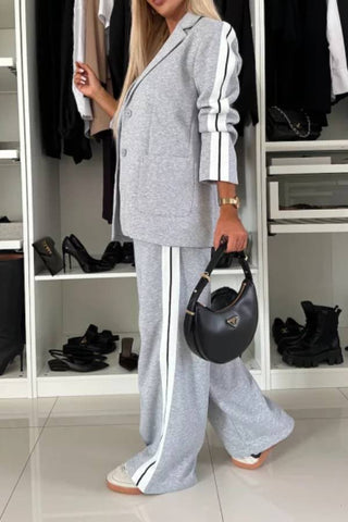 Women's Lapel Long Sleeve Casual Pants Set