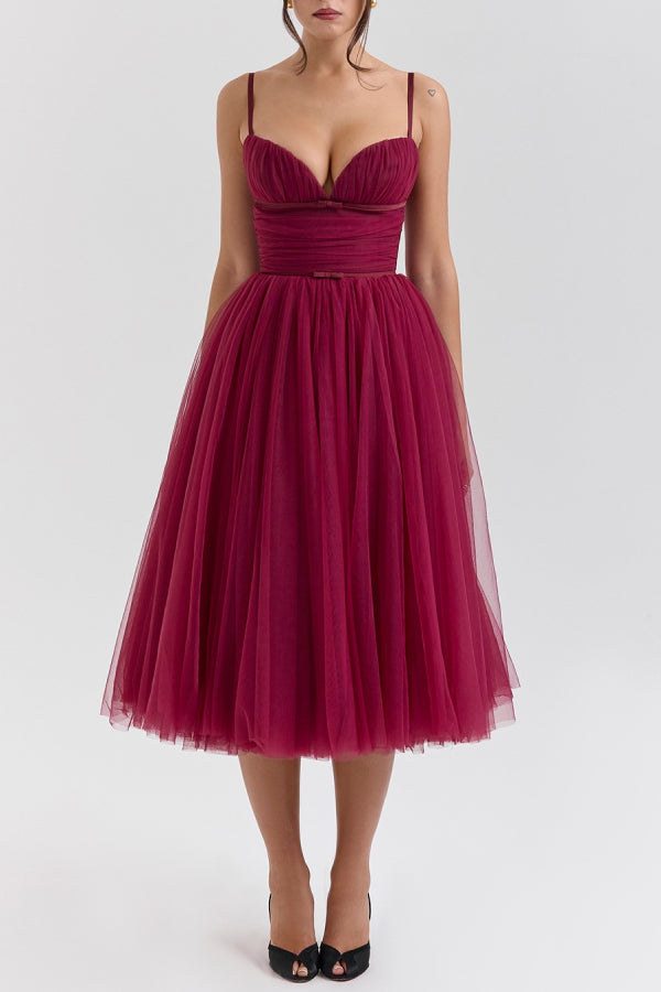 Countess Cabernet Tulle Midi Dress