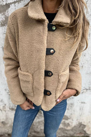 Lamb wool pocket button plush jacket