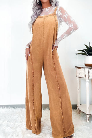 Loose overalls retro washed frayed wide leg jumpsuit