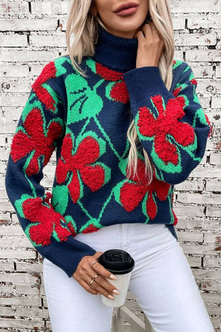 Floral Pattern Knit Sweater