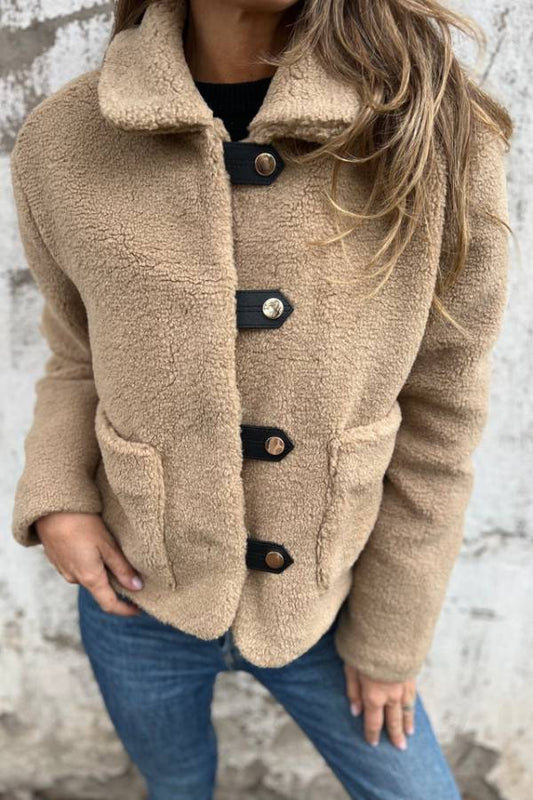 Lamb wool pocket button plush jacket