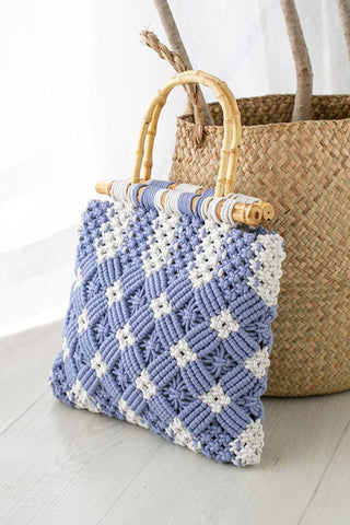 Bamboo Handle Two-Tone Woven Handbag