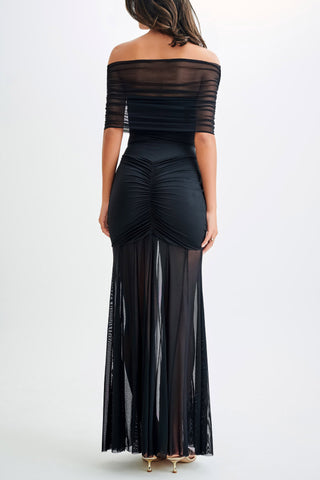 Off-Shoulder Mesh Wrap Sleeve Maxi Dress