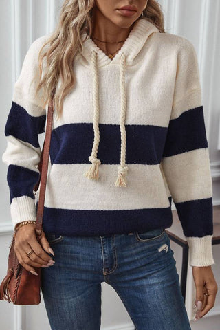 Knitted Color Block Striped Crochet hoodies