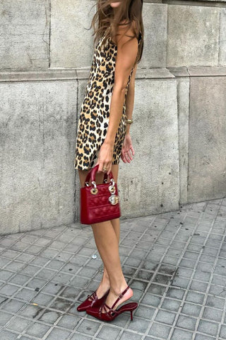 Leopard print sleeveless fitted mini dress