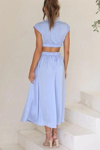 Cutout Waist Pocketed Vacation Midi Dress