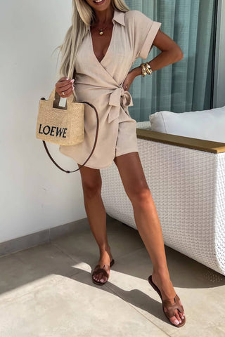 Casual Lapel Short Sleeve Romper