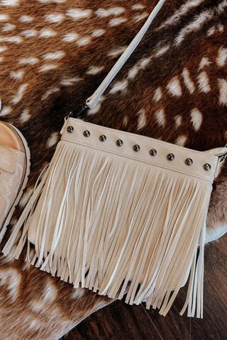 Fringe Decor Crossbody Bag White