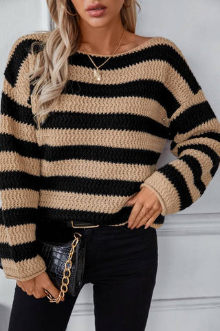 Striped Dropped Shoulder Long Sleeve Sweater