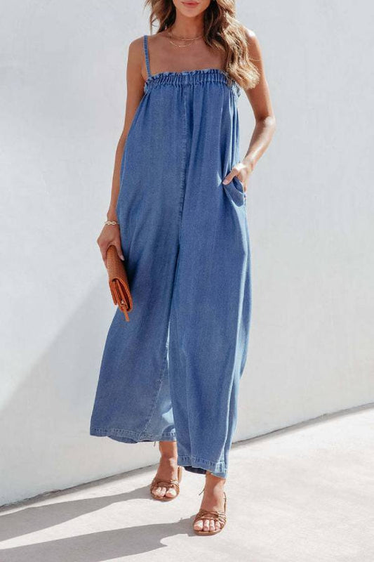 Loose high waisted fashionable camisole Denim jumpsuit