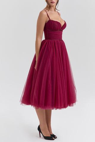 Countess Cabernet Tulle Midi Dress