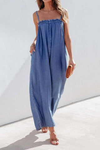 Loose high waisted fashionable camisole Denim jumpsuit