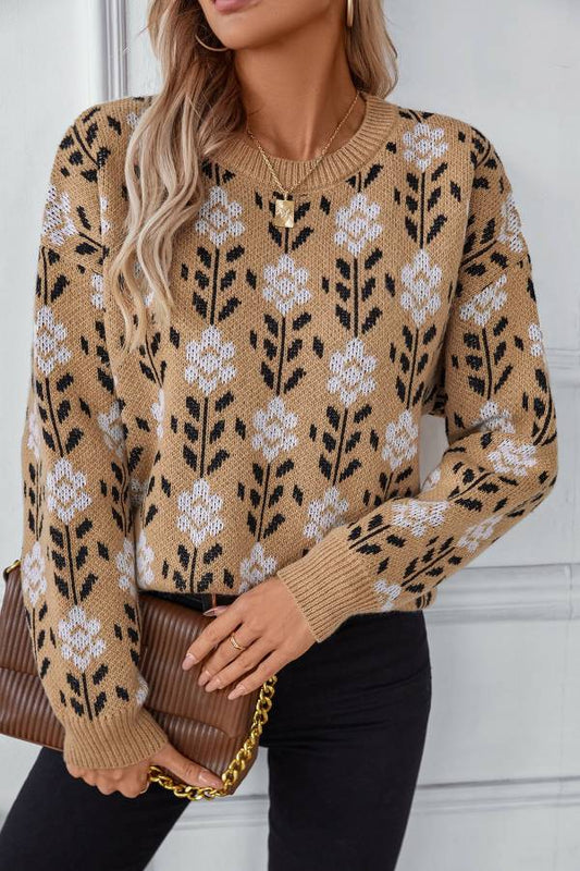 Flower Jacquard Fashion Versatile Knitted sweater