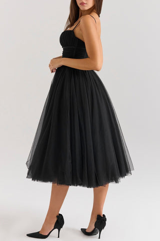 Countess Cabernet Tulle Midi Dress