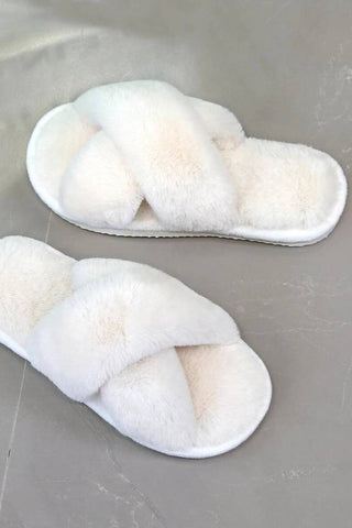 Fluffy Cross Strap Bedroom Slippers