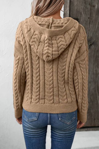 Hooded Thick Retro Button Cable Knit Sweater