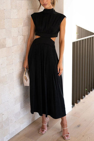 Cutout Waist Pocketed Vacation Midi Dress