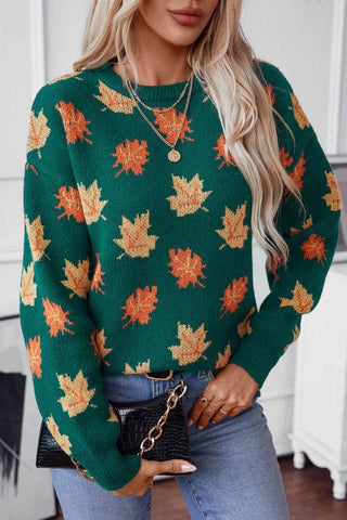 Maple Leaf Pattern Jacquard Casual Knitted sweater