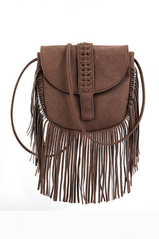 Women Semi Circular Leather Tassel Crossbody Bag