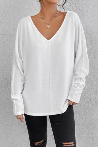 Solid V Neck Batwing Sleeve Tee