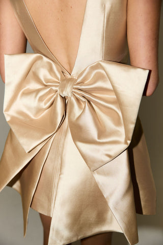 Satin Oversized Bow Detail Square Neck Mini Dress