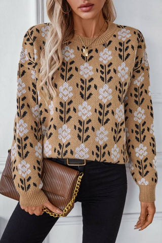 Flower Jacquard Fashion Versatile Knitted sweater