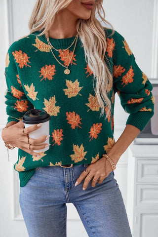 Maple Leaf Pattern Jacquard Casual Knitted sweater