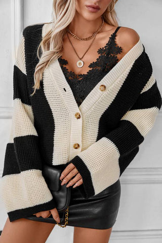 Casual Long Sleeve Color Block Knitted Cardigans