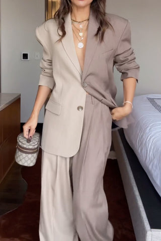 Unique Two-Tone Colorblock Classic Suit Blazer and Pants Set