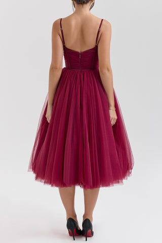 Countess Cabernet Tulle Midi Dress