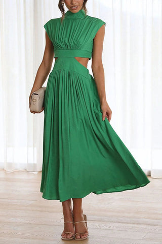 Cutout Waist Pocketed Vacation Midi Dress