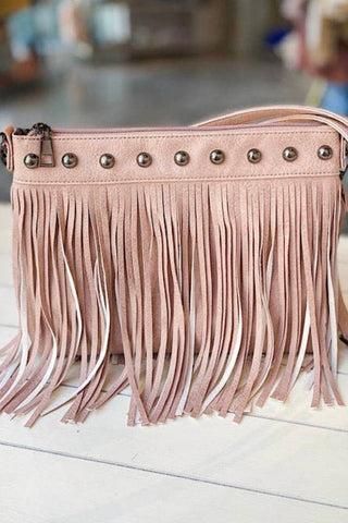 Fringe Decor Crossbody Bag White