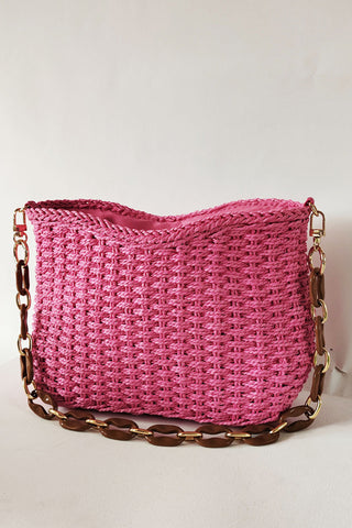 Square Chain Straw Bag